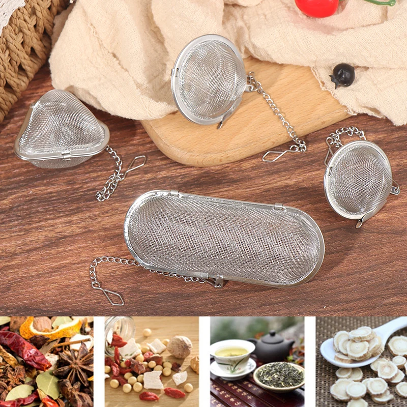 

Stainless Steel Cooking Spices Infuser Fine Mesh Loose Tea Herbal Strainer Filter With Extended Chain Kitchen Seasoning Balls