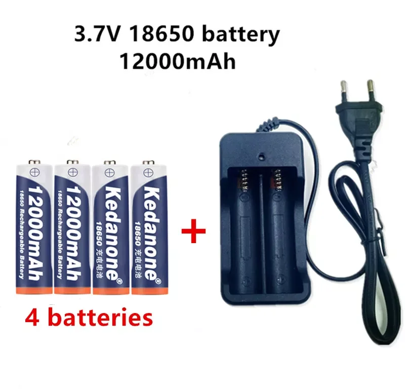 

18650 Battery Rechargeable Battery 3.7V 18650 12000mAh Capacity Li-ion Rechargeable Battery For Flashlight Torch Battery+Charger