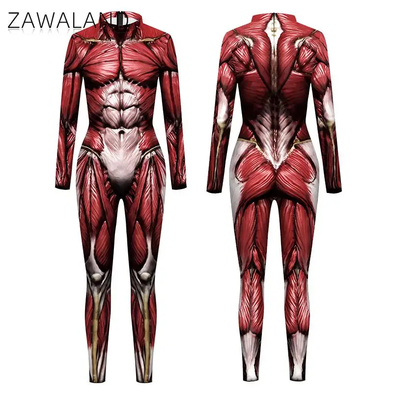 

Zawaland Zentai Cosplay 3D Printed Muscle Bodysuit Long Sleeve Party Whole Costumes Catsuits Spandex Fitness Outfit