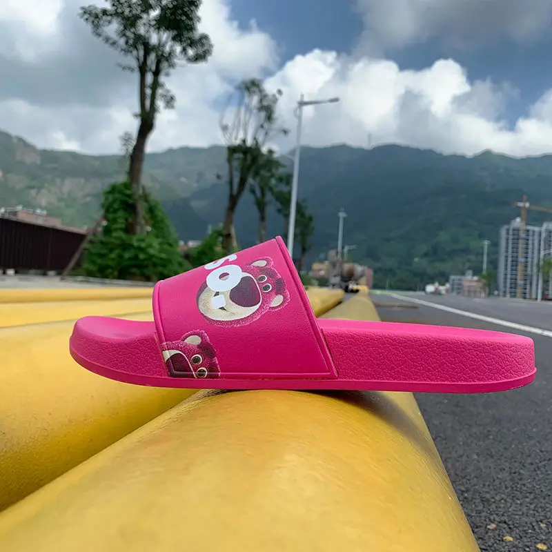 Disney Girl Heart Strawberry Bear Summer Cute Cartoon Couple Bathroom Non-slip Slippers Women's 2022 New Arrival Sandals For Men