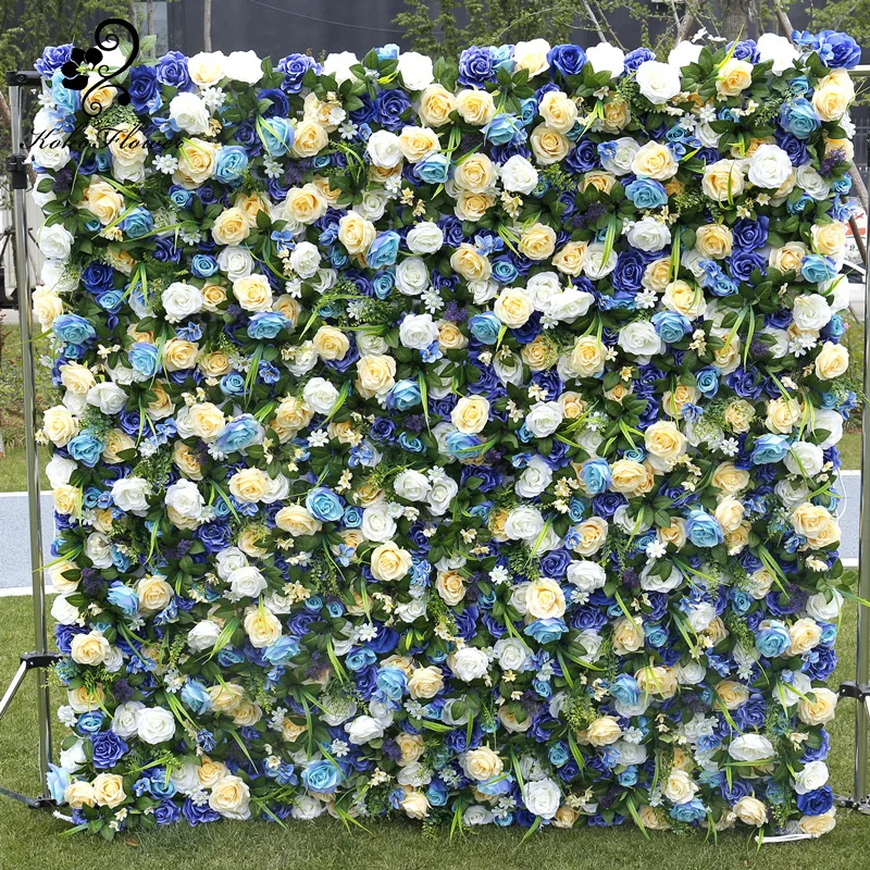 

Koko Flower Artificial Blue Rose Flower Wall Roll Up Fabric Outdoor Wedding Background Decor Birthday Party Stage Photo Props