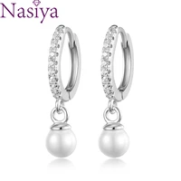 silver color pearl earrings shining classic ear hoop for women luxury wedding anniversary fashion jewelry gift wholesale