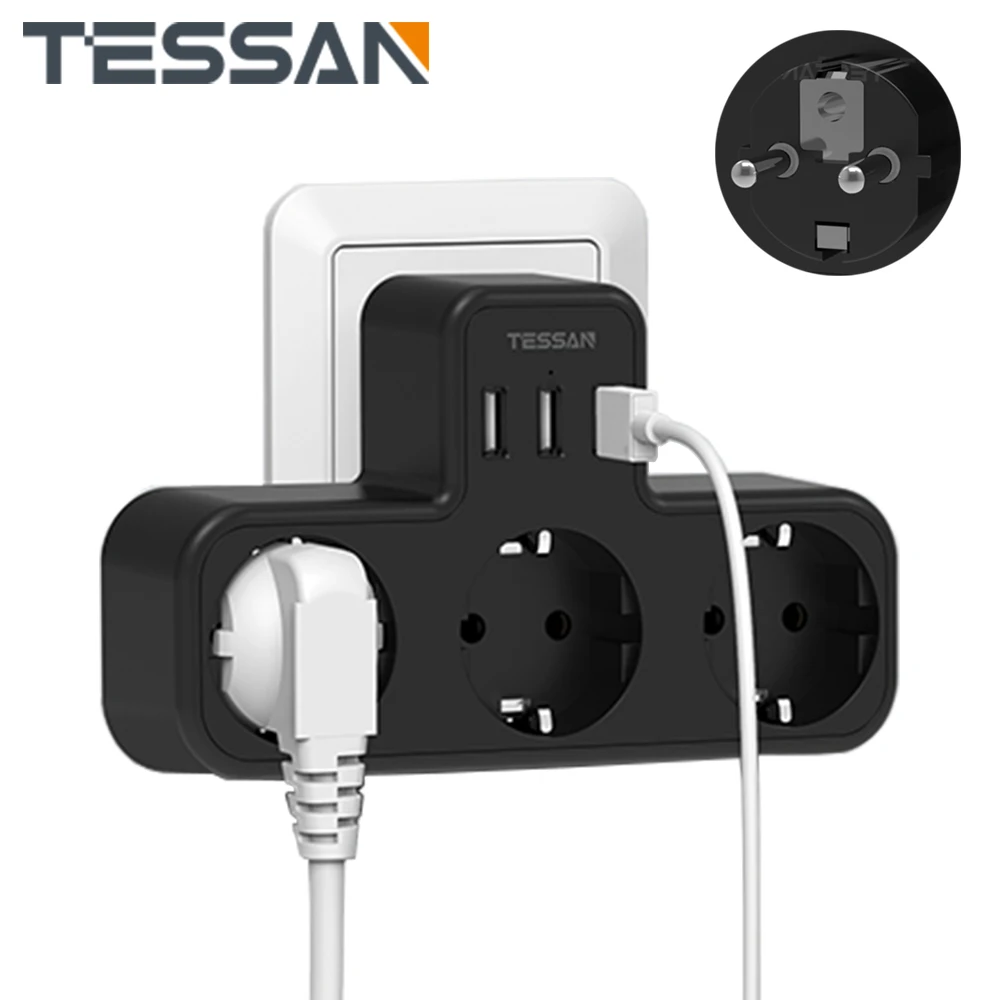 TESSAN Europe Wall Socket Extender with 1/3 AC Outlets & 2/3 USB Ports (2.4A), Multiple Wall Socket Power Strip for Home, Office