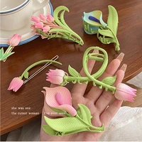 korean fashion flower hairpin tulip calla lily hair claws women girls summer shark clip hair accessories 2022 new headwrap tiara