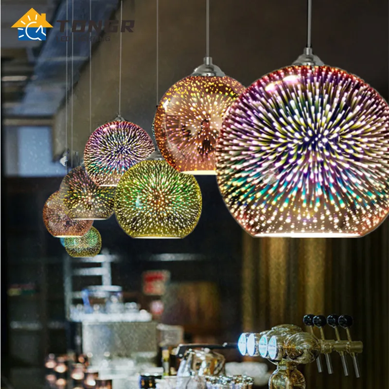 

Modern LED Pendant Light Nordic Fireworks Lamp Colorful Plated Glass Ball Fixture Living Dining Kitchen Indoor Bar Decoration