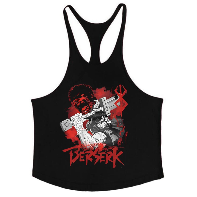 Anime Berserk Graphic Stringer Tank Top for Men Summer Athletic Y-Back Vest Undershirt Tops Gym Workout Fitness Bodybuilding