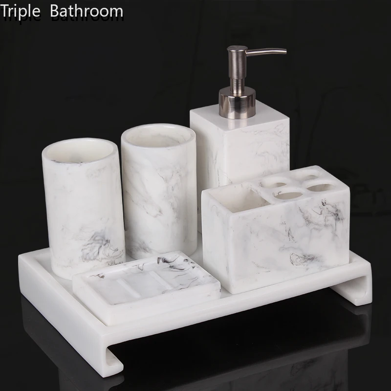 

Five-piece Set Creative Resin Bathroom Set Home Hotel Lotion Bottle Soap Dish Mouth Cup Toothbrush Holder Decorations