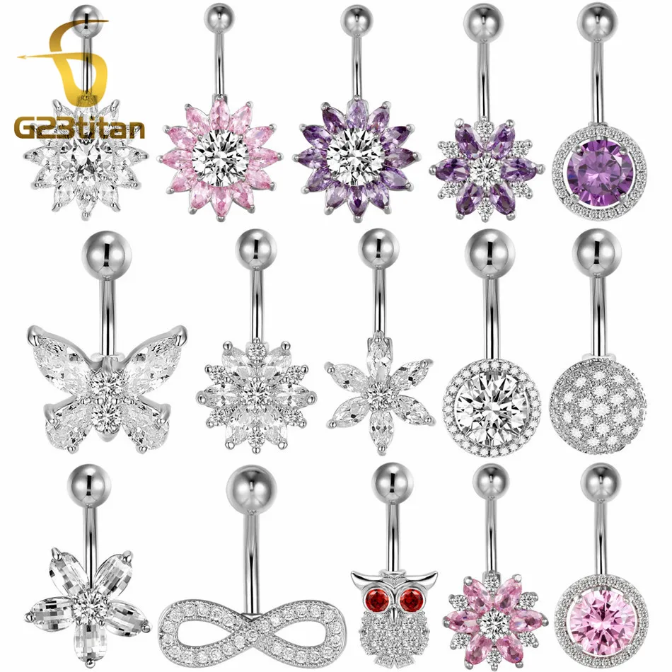 Big Flower Belly Button Ring Hypoallergenic Titanium Barbell Silver Plated Navel Piercing Women Body Jewelry umbilicus piecing