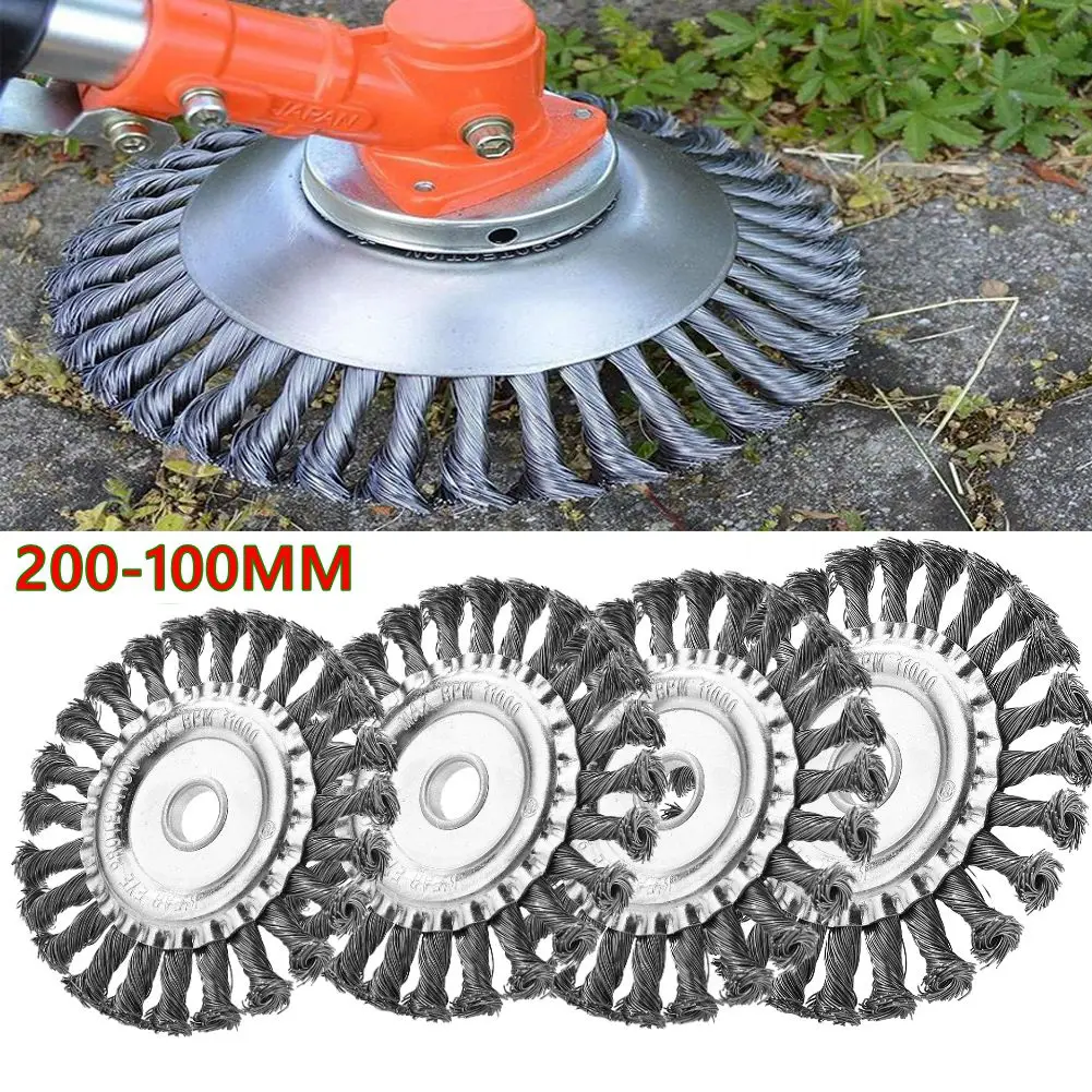 8-4inch Steel Wired Grass Trimmer Head Lawn Mower Brush Disc Twist Knot Brush Steel Wire Wheel Brush Disc Lawnmower Garden Tools