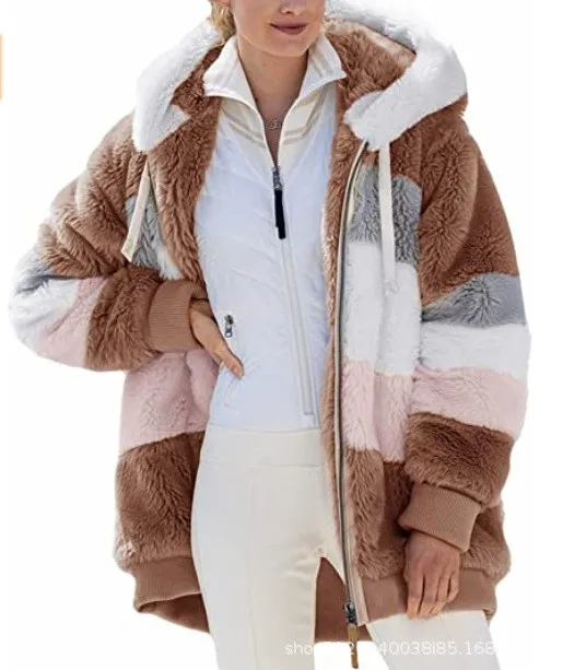 

Oversized Jacket For Women 2023 New Autumn Winter Warm Plush Pocket Hooded Streetwear Loose Lady Outerwear Coat Roupas Feminina