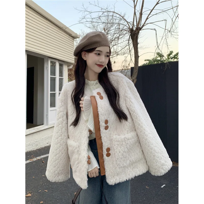 Gentle Hairy Coat Winter 2022 New Thickened Design Sense Loose Long-Sleeved Cotton Clothes Cotton Clothes