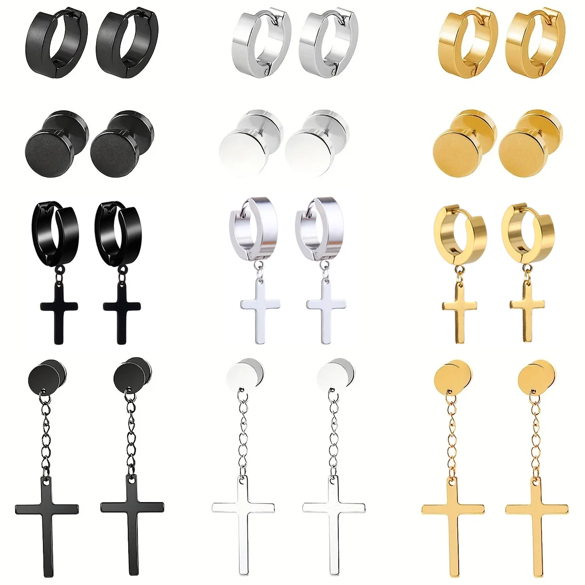 Женские и мужские серьги-гвоздики из нержавеющей стали 1/4/12 пар