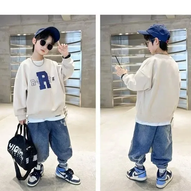 Толстовка на осень/зиму для мальчиков новинка 2024 стильный повседневный топ с