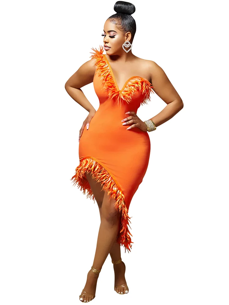 

Summer Sheath Dress Women Sleeveless Strapless Ropa Mujer Fashion New Solid With Feather Sexy Elegant Chic Party Dress Vestidos