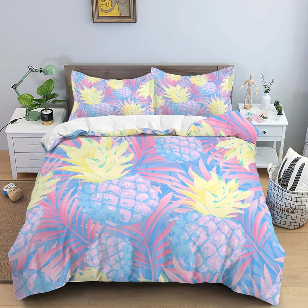 

Tropical Fruit Duvet Cover Set Print Bedding Set King Quilt Cover Polyester Comforter Cover Kids Teens Bedding Set Pineapple