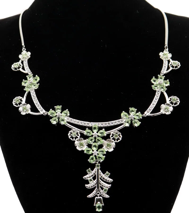 

33x20 мм Красивые 37 г цветы зеленый таворит Гранат Зеленый Изумруд CZ женское свадебное серебряное ожерелье цепь 19-20 дюймов