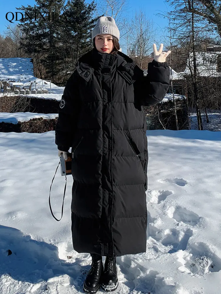 Black and White Winter Long Over Knee Winter Clothes Women Loose Thickened Down Cotton Padded Jacket Warm Clothes for Women