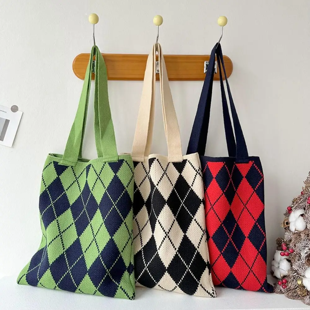 

Diamond Hand-woven Bag Reusable Knit High-capacity Knot Wrist Bag Tote Bag Mid-autumn Festival