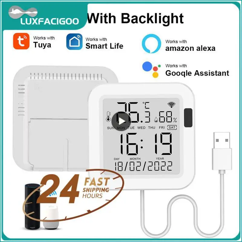 

1/2/3PCS With Lcd Screen Display Tuya Humidity Sensor Time Wifi Temperature Sensor Intelligent Linkage Usb Power