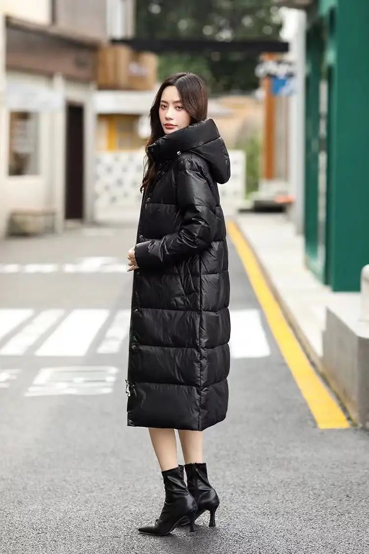 Enlarge Ladies Long Warm Thick Down Coat Hooded Jacket Vintage Women 2021 Oversize Luxury Waterproof Jackets Female Outerwear Clothing