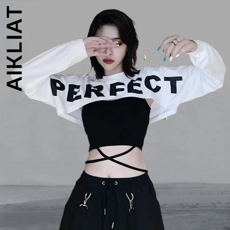 

Aikliat Women Set Fashion Letter Printing Bandage Crop Tops Spaghetti Strap 2 Piece Set Party Elegant Sweatsuits For Women