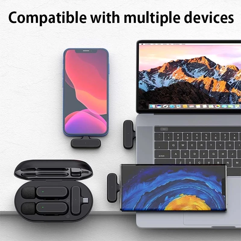 

Professional Live Lavalier Microphone for iPhone with Charging box Noise Reduction Wireless Microphone for Pc Tiktok Vlog