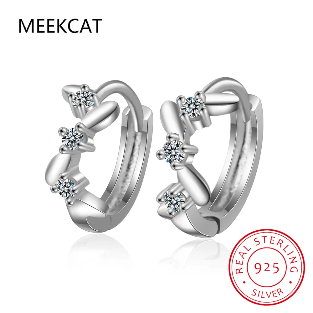 Настоящее серебро 925 пробы блестящие серьги с листьями CZ серьги-кольца растением