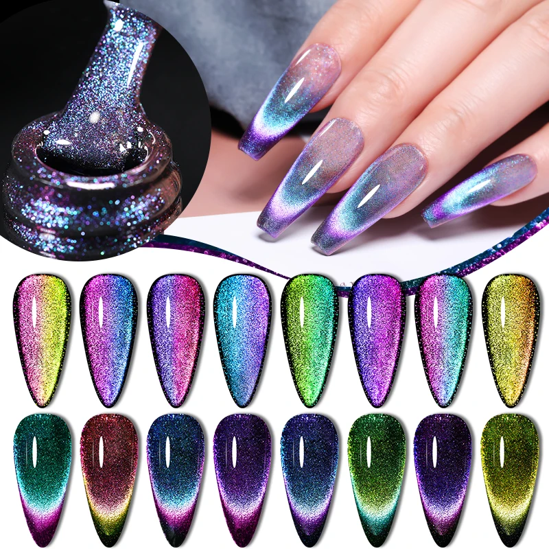 

LILYCUTE 7ml 9D Cat Magnetic Gel Nail Polish Rainbow Reflective Effect Soak Off Gel Semi Permanent Nail Art UV Gel Varnish