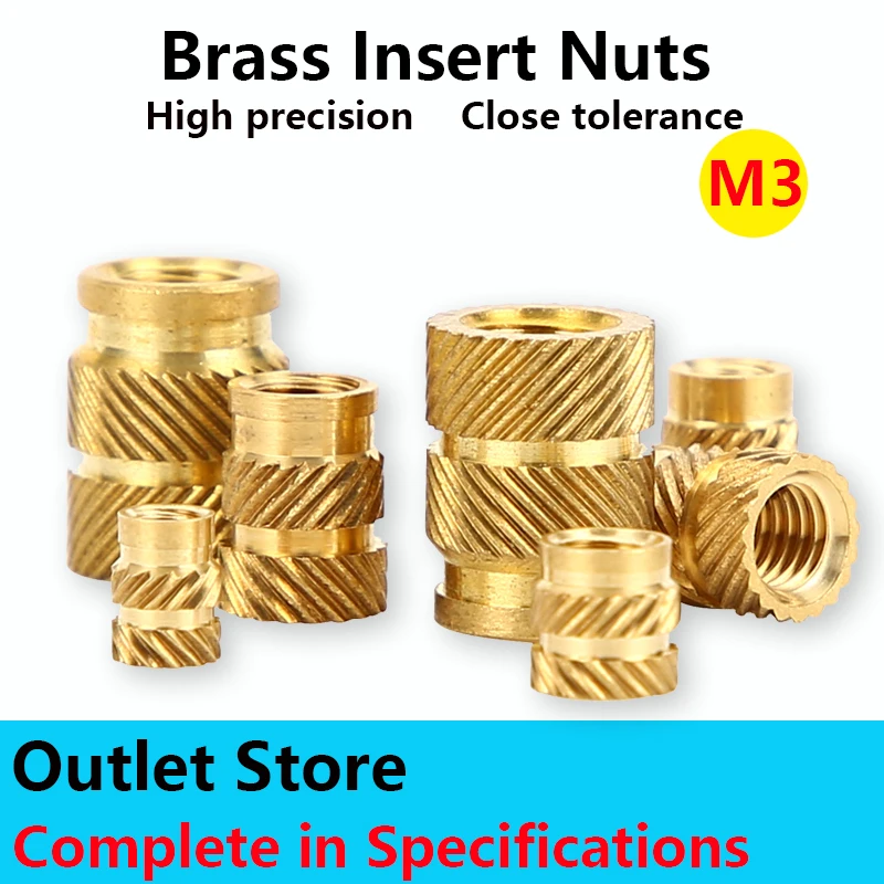 

200Pcs M3 Brass Hot Melt Inset Nuts SL-type Double Twill Knurled Injection Brass Nut Heating Molding Copper Thread Inserts Nut