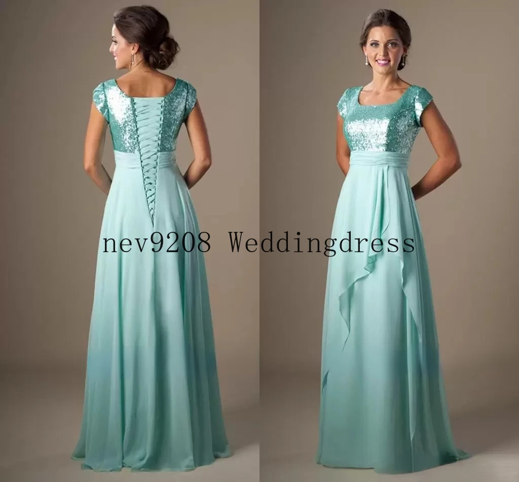 

Chiffon Modest Bridesmaid Dresses Short Sleeves Long Evening Maids of Honor Dresses Simple A-line Wedding Guests Dresses