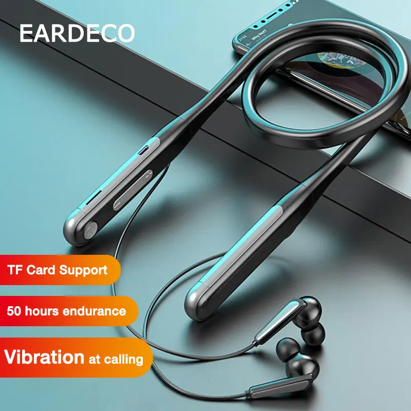 

EARDECO 50 Hours Playback Vibration Wireless Headphones Sport Bluetooth Headphone Bass Neckband Earphones Stereo with Microphone
