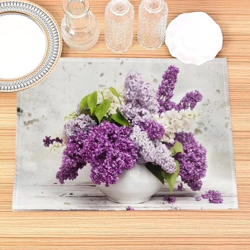 Домашний декор сиреневые цветы принт льняные коврики для обеденного стола