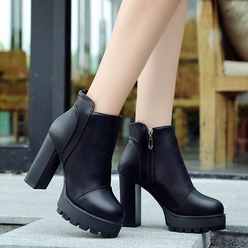 Spring And Autumn Women's Shoes Boots Thick Heel Female British Style Ladies Boots Single High-heeled Boots Ankle-length Female