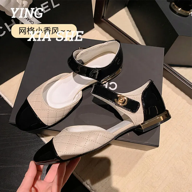 

Women's shoes Round head metal clasp sandal girl Flat shoes