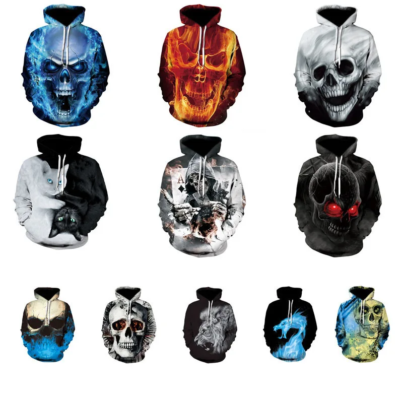

Men's Halloween Hoodies 3D Flame Skull Women Hoodies Sweatshirt Young Loose Casual Sportswear Spring Autumn Coat Street Clothing