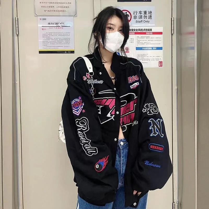 

Y2K retro American racing suit women's baseball uniform spring and autumn new loose printing all-match motorcycle jacket tide
