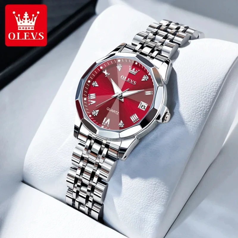 Фото Часы OLEVS 9931 Elegance для женщин, из нержавеющей стали, с календарем, спортивные, роскошные, светящиеся, кварцевые, наручные часы для женщин. №1