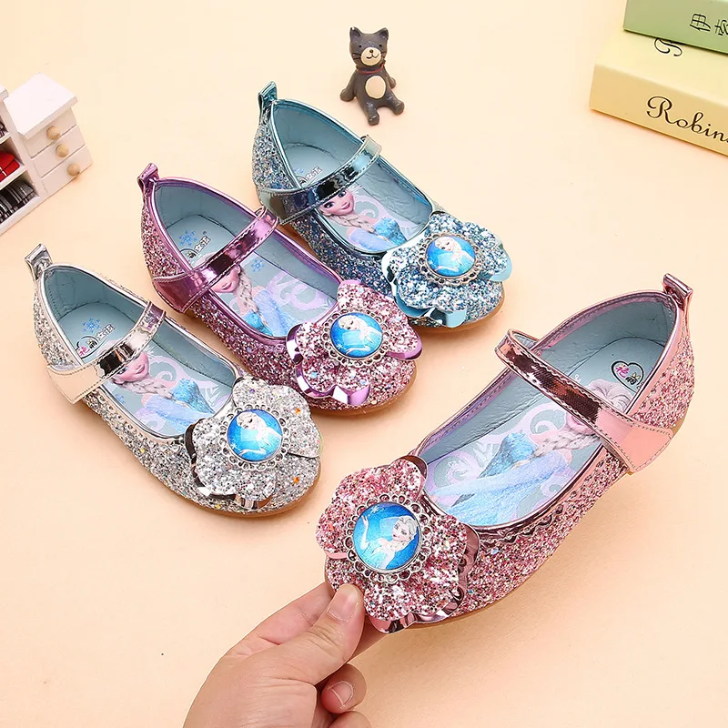 

Disney girls casual shoes spring new children single shoes girls flat shoes princess elsa shoes bowknot leather shoes