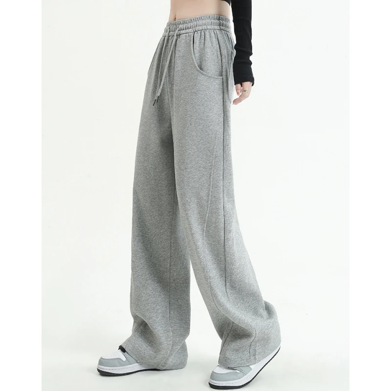 

Серые спортивные брюки, женские Мешковатые брюки на шнуровке, винтажная уличная одежда в американском стиле, новые модные женские прямые широкие брюки