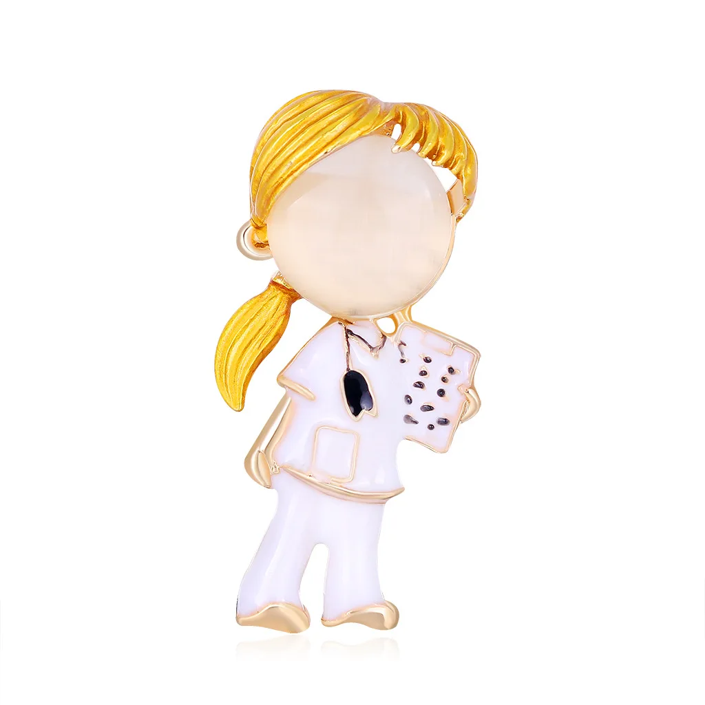 

TULX Yellow Hair Doctor Nurse Brooches For Women Unisex Enamel Hospital Figure Party Office Brooch Pin Gifts
