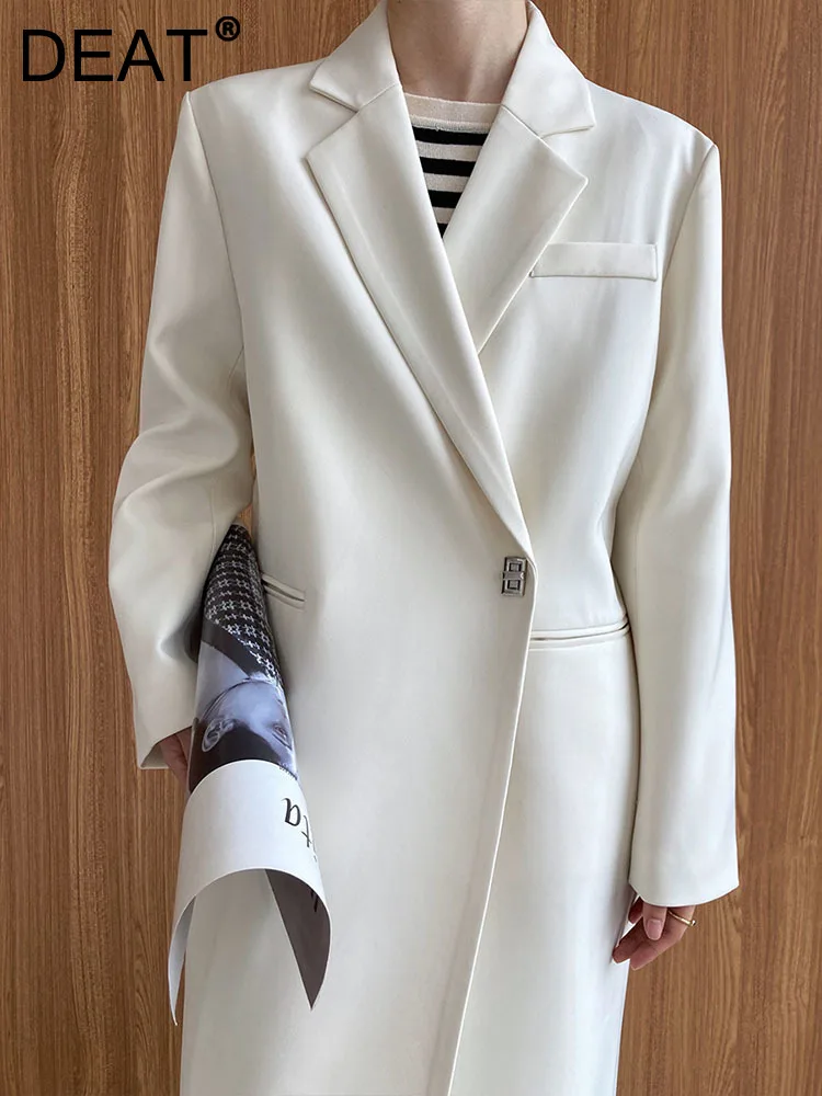 Женский свободный тренчкот DEAT, однотонная ветровка с длинным рукавом и металлическим замком, осень 2022