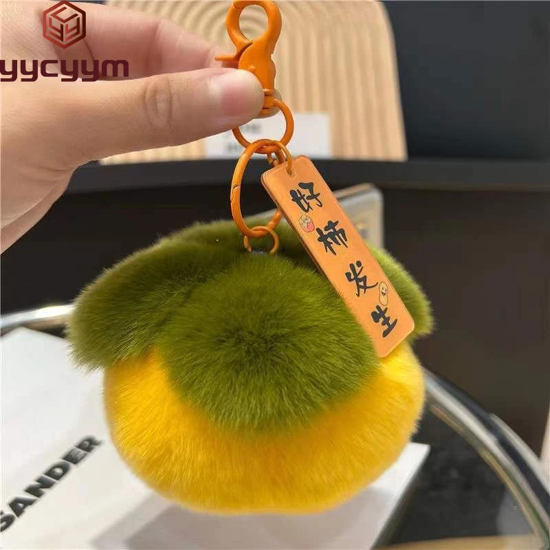 

2023 Real Rabbit Hair Mini Cute Small Persimmon Keychains Women Plush Rex Rabbit Fur Car Key Chain Bag Decoration Pendant Gift