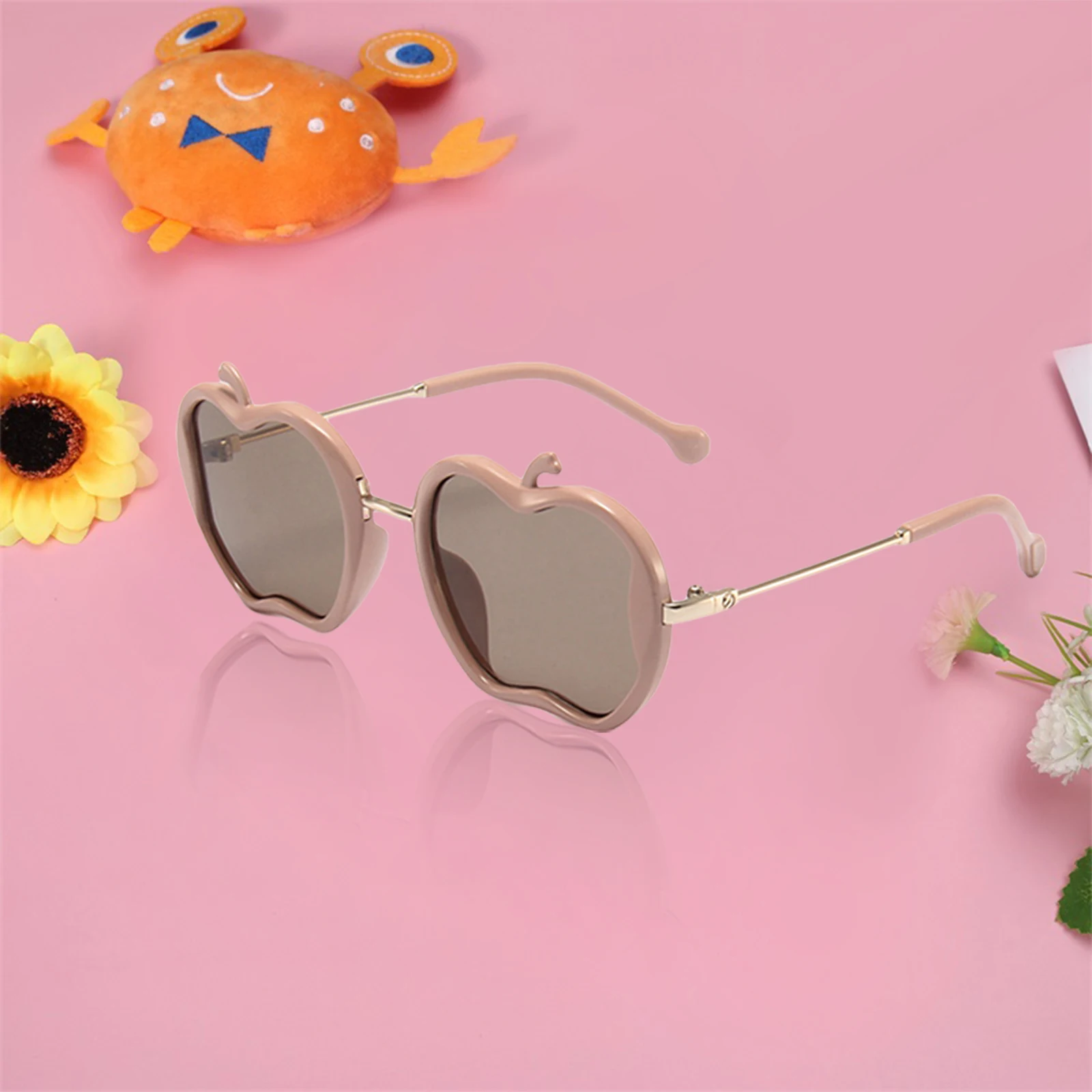 

4 Kids Summer Sunglasses Cartoon Apple Apple Shape Frame Candy Color UV Glasses For Boys and Girls 2-10 Years Old