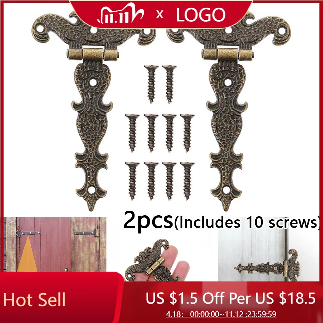 

2pcs Retro Bronze Zinc Alloy Butt Hinges Antique Wooden Box Decorative Hinge Hardware Door Parts Big Deal