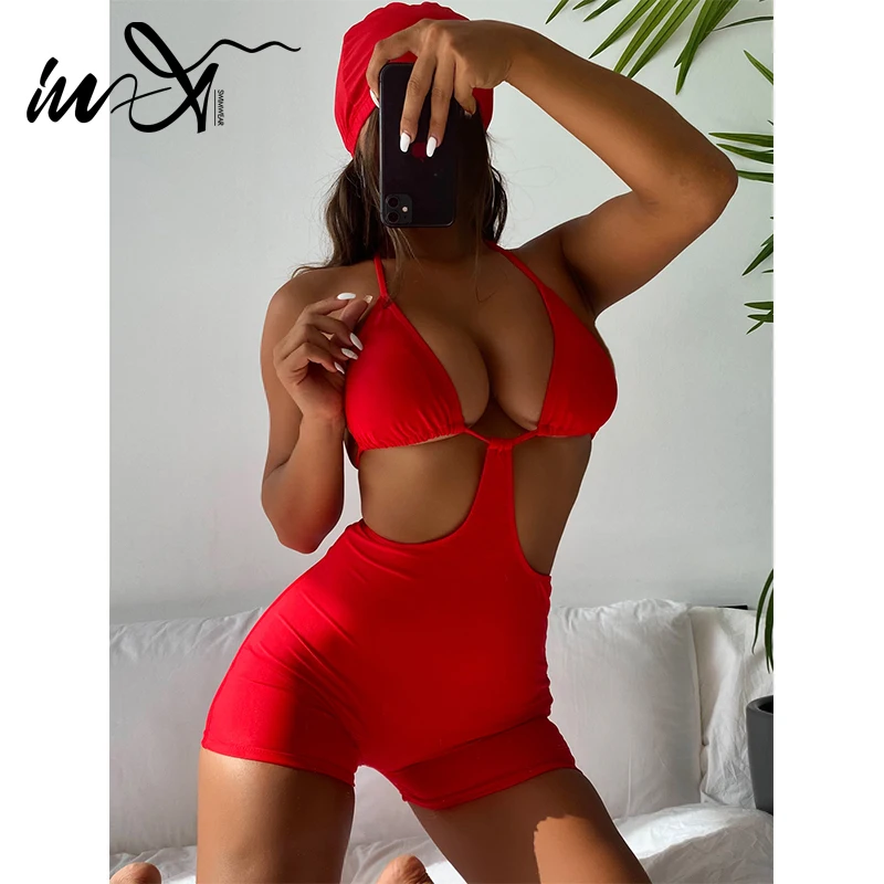 

Однотонный Цельный купальник In-X, женский купальный костюм с микро лямкой на шее, сексуальный купальник, комплект бикини, женские костюмы дл...