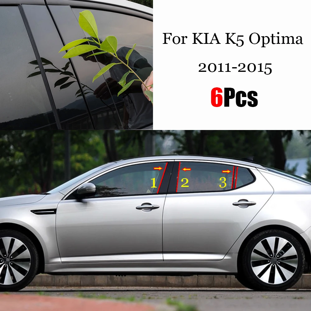 

6PCS Glossy Black B C Pillar Post Window Cover Trim Car Mirror Middle Column Strip Sticker Cover Fit For Kia K5 Optima 2011-2015