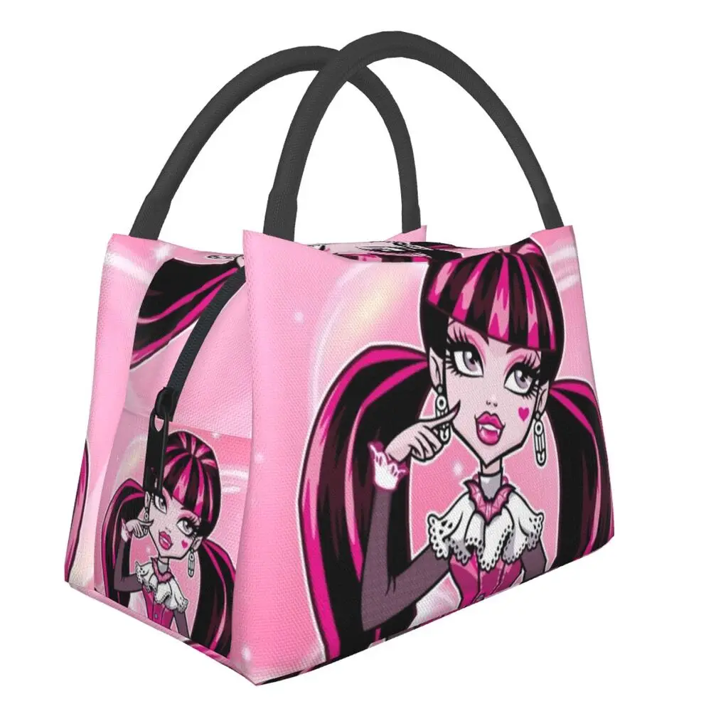 

Custom Draculaura Monster High Lunch Bag Women Cooler Thermal Insulated Lunch Box for Office Travel Fruit Fresh Storage Bag
