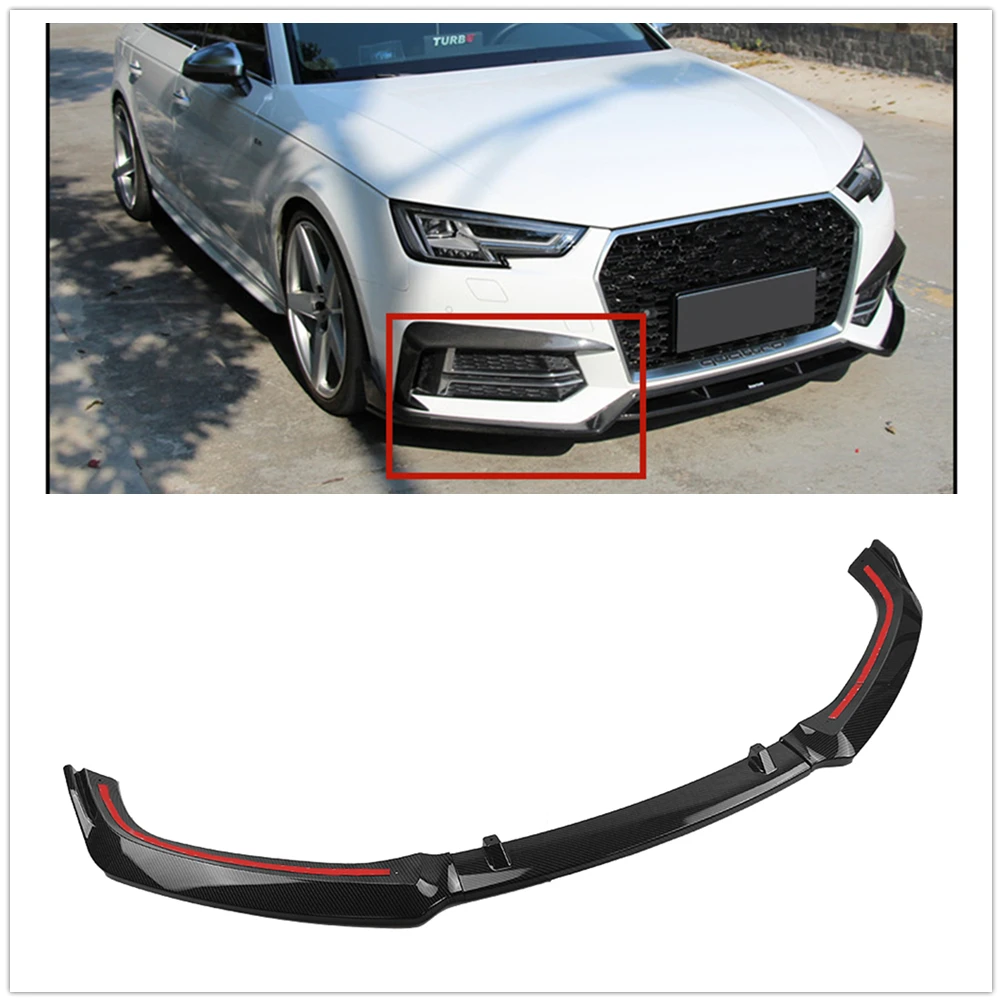 

Front Bumper Spoiler Lip For Audi A4 B9 S4 Sedan Sport Model 2017-2019 ABS Carbon Fiber Look Lower Body Kit Guard Blade Splitter