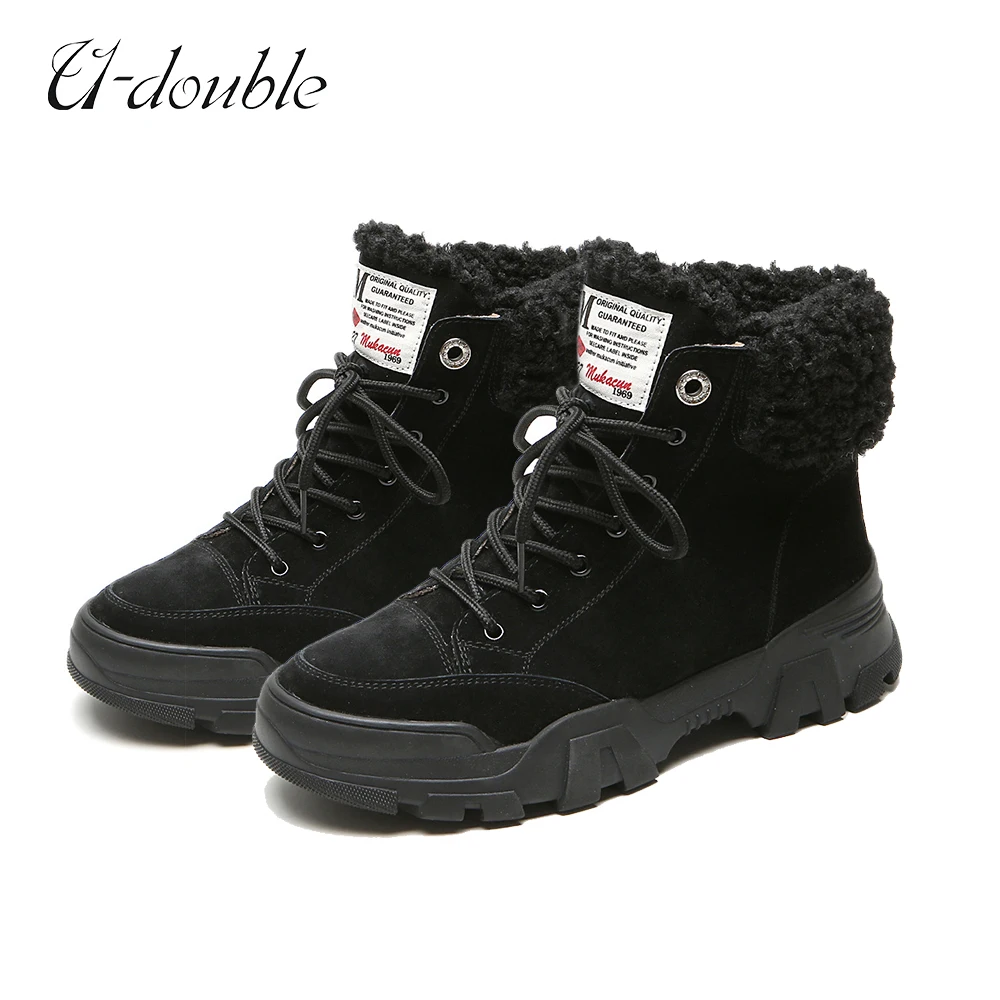 2022 Snow Boots for Women Winter Shoes Keep Warm Flat Plus 41 Size Lace Up Ladies New Flock Fur Suede  Ankle Boots British Style