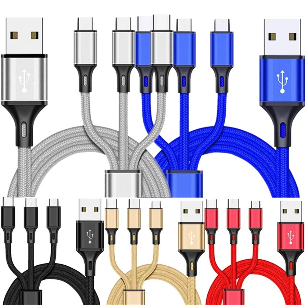 

1.2M 4FT 3 In 1 Micro Type C Charger Cable Multiple Usb Charging Cord Cables For Samsung S10 S8 S20 Note 10 htc LG Xiaomi